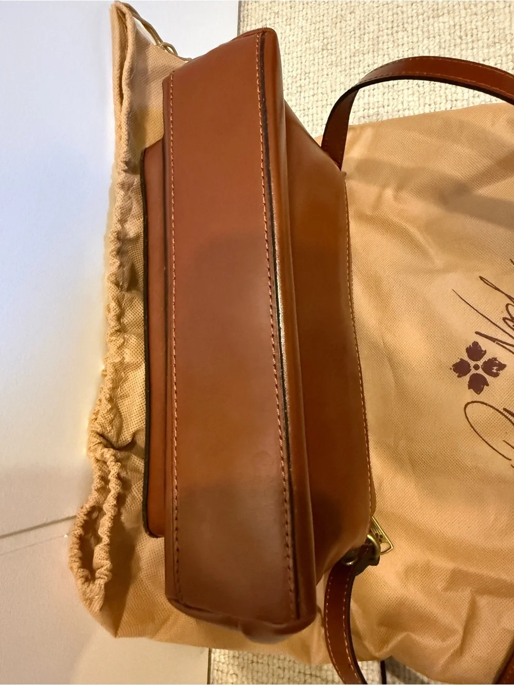 Patricia Nash Cognac Brown Leather Crossbody with Front Buckle